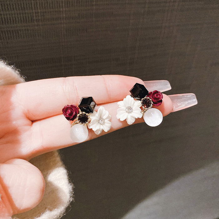 Wholesale Stylish Purple Crystal Flower Earrings Alloy Electroplated
