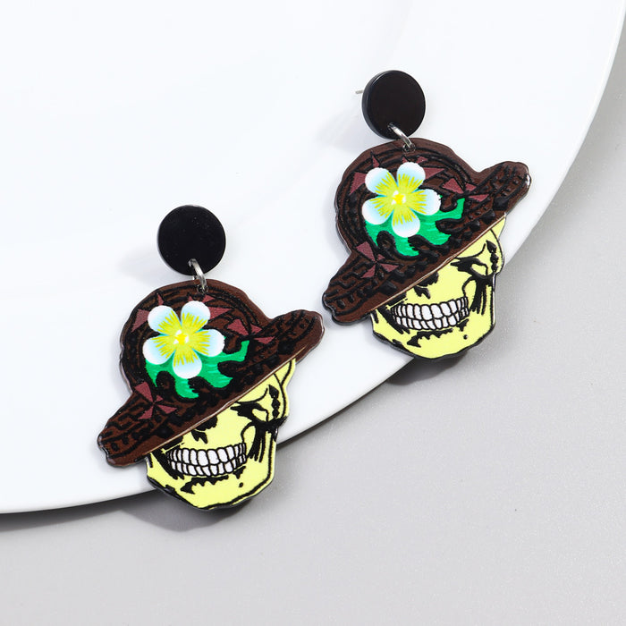 Wholesale Halloween Acrylic Skull Face Earrings JDC-ES-ChouD020