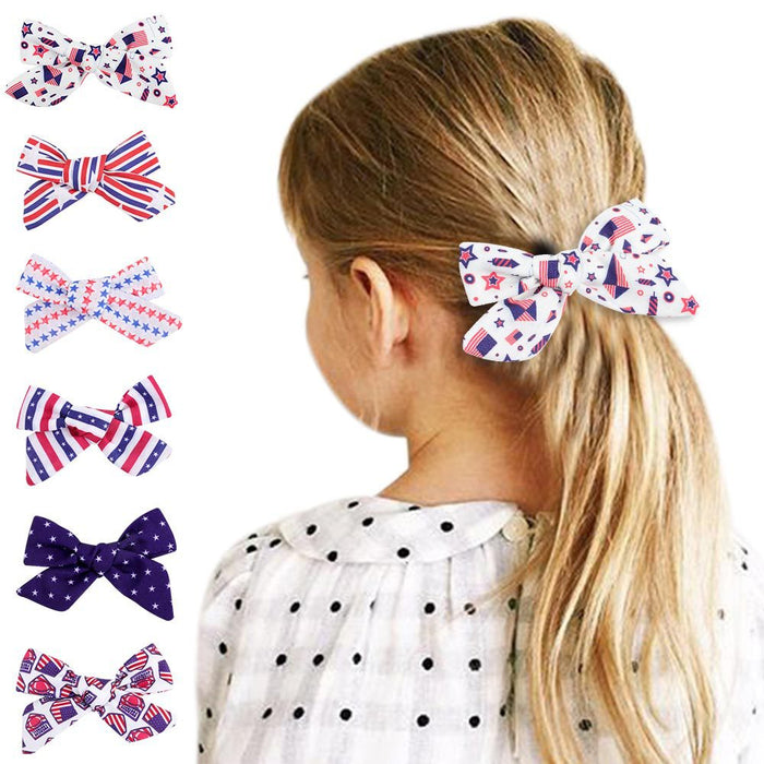 Wholesale 5PCS Independence Day Colorful Striped Bow 4-piece Set Hairpin Side Clip JDC-HC-XiuG001