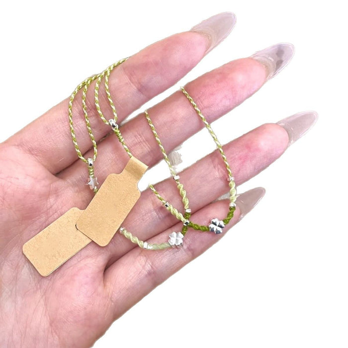 Wholesale Green Rope Four-leaf Clover Bracelet Mori Style All-match Pastoral Style