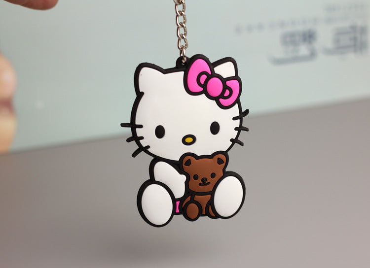 Wholesale  Doll Double-sided Soft Rubber Keychain for Girls Cute Pink Cat Keychain Bag Hanging Ornaments