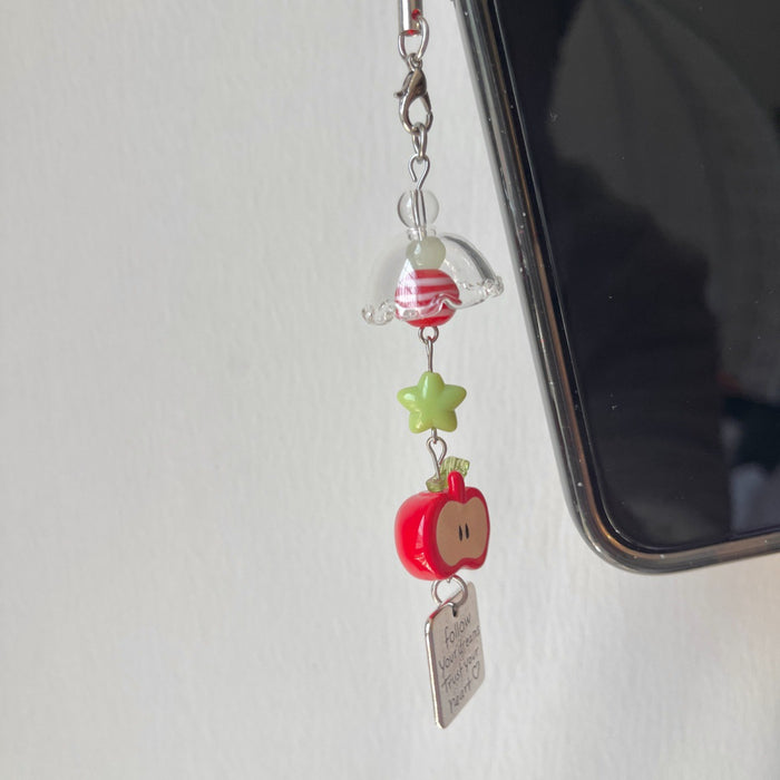 Wholesale Apple Mobile Phone Chain Green Five-Pointed Star Cute Fruit Pendant Hanging Decoration