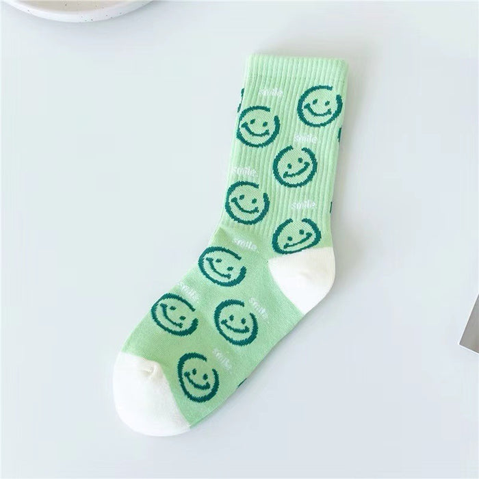 Wholesale New Love Smile Socks Personalized Middle Socks Green Casual Sports Versatile Long Socks