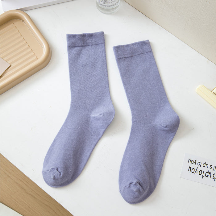 Wholesale White mid length socks made of pure cotton, high cut, and elastic, long socks that absorb sweat and pile up socks