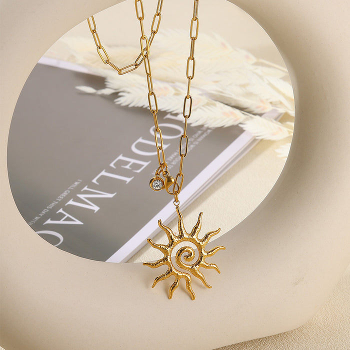 Wholesale Sunflower Pendant Necklace Imitation Pearl Shell Stainless Steel Clavicle Chain