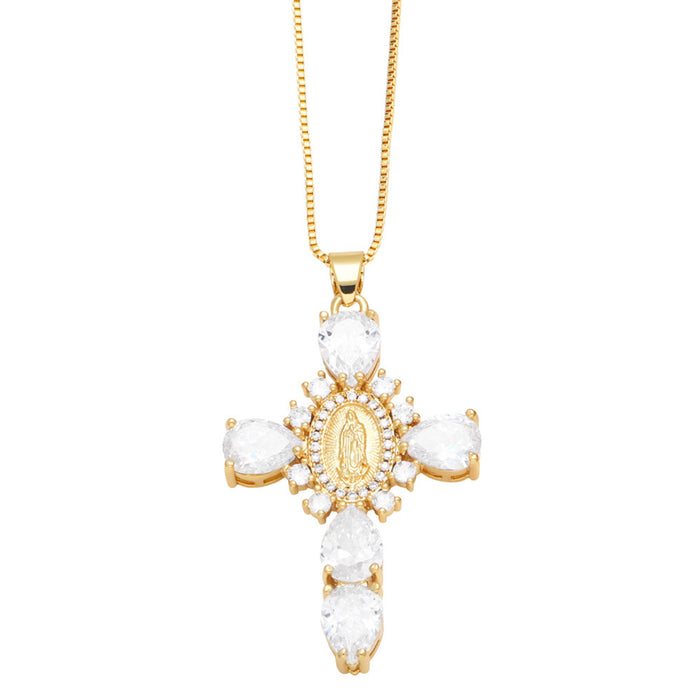 Wholesale Cross full diamond necklace electroplated crown zircon collarbone chain