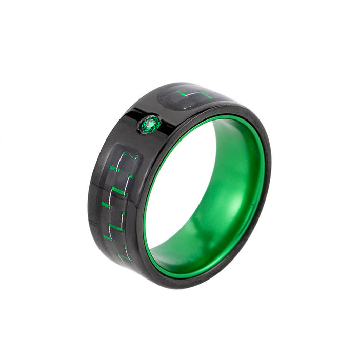 Wholesale Colorful Multi-color Titanium Steel Carbon Fiber Diamond Men's Ring JDC-RS-XYao005