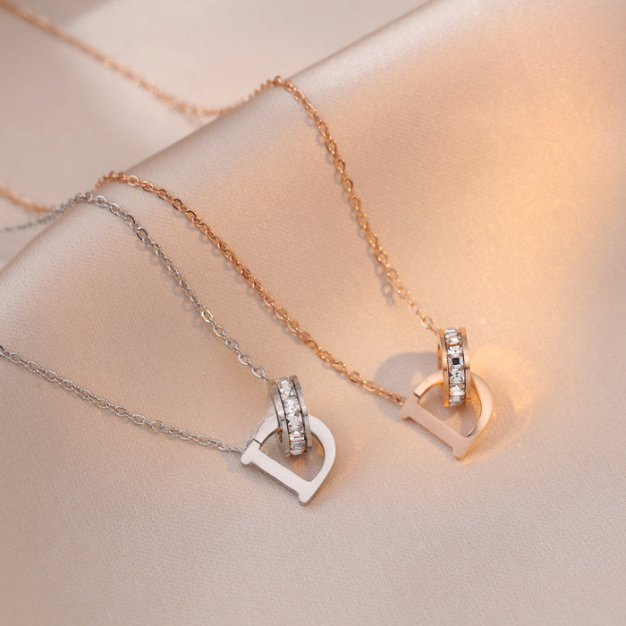 Wholesale Necklace with diamond studded letters, niche design, simple temperament, neck chain, titanium steel lock chain