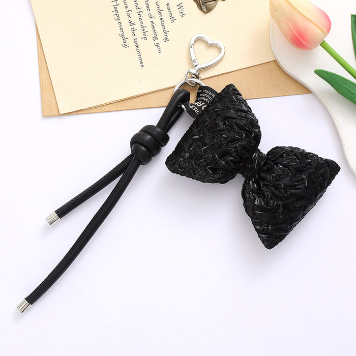 Wholesale Leather bow heart pendant luggage keychain lanyard accessories single buckle tassel pendant accessories