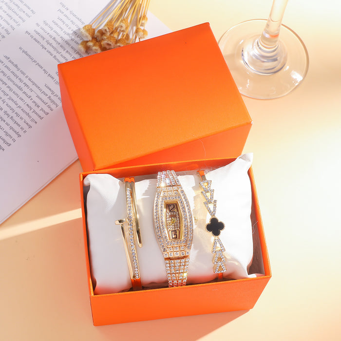 Wholesale Titanium Steel Casual Thin Strap Mesh Strap Quartz Watch + Bracelet Set