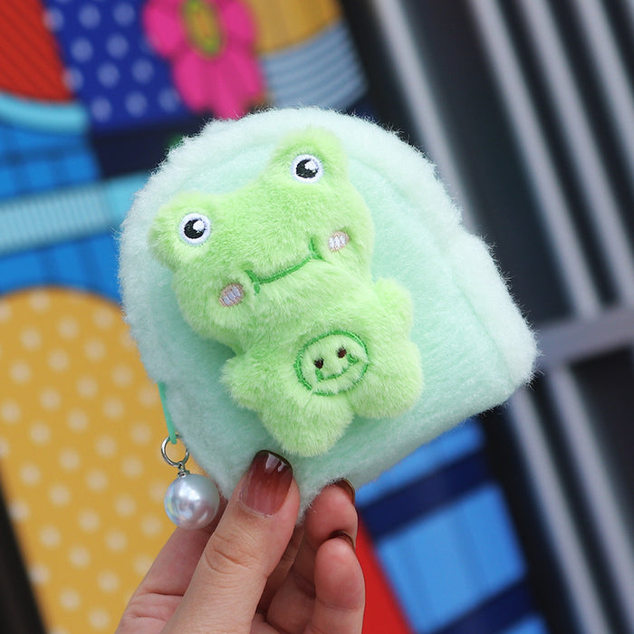 Wholesale Trendy Plush Animal Backpack Coin Purse Light Green Zipper Pouch Gift