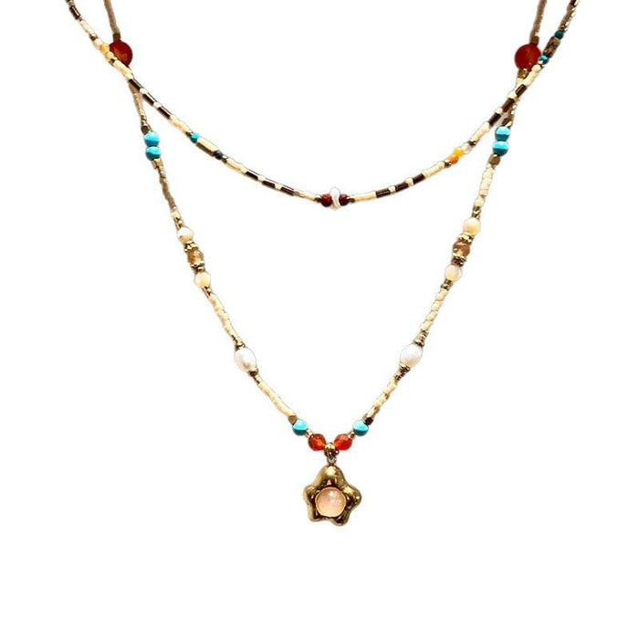 Wholesale Roman series necklace, natural stone necklace, Morandi color series, rice beads, collarbone chain, sweatshirt chain