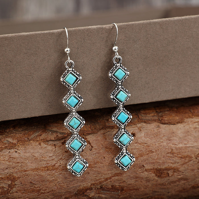 Wholesale Vintage one line long turquoise earrings, creative earrings