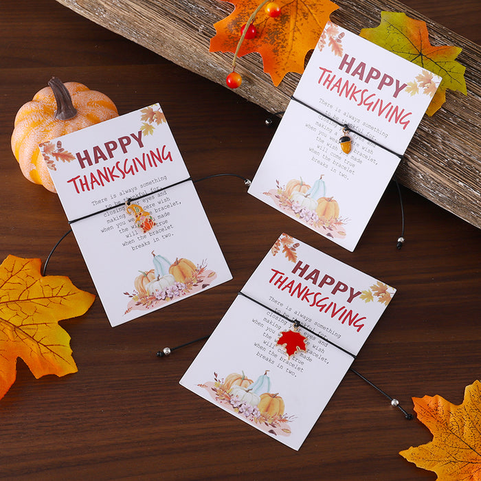 Wholesale Thanksgiving Personalized Creative Maple Leaf Turkey Pine Cone Bracelet Simple Color Card Jewelry