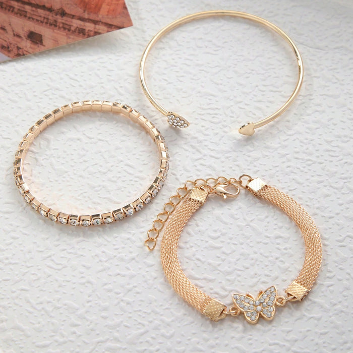 Wholesale Butterfly studded diamond bracelet, heart opening bracelet, creative and fashionable bracelet, women's accessory set