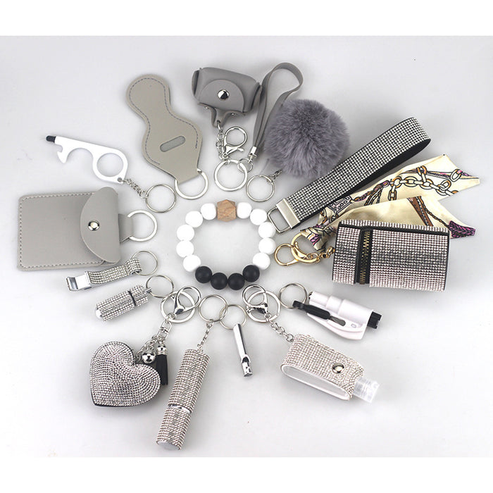 Wholesale Silver Self Defense 15 Piece Keychain Set For Adults Everyday Carry Gift