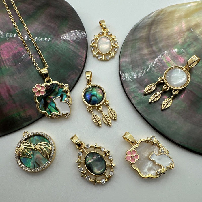 Wholesale Koi Fish Mother-of-Pearl Pendant Copper Electroplated Jewelry Accessory MOQ≥2