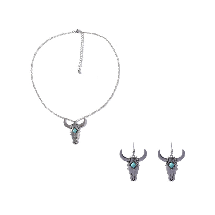 Wholesale green turquoise cow head ear hook necklace suit foreign trade hot selling jewelry