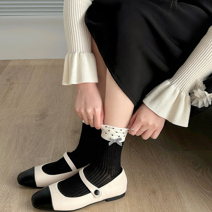 Wholesale Socks Thin Breathable Socks Loose Mouth Wave Point Middle Tube Socks College Wind Pile Socks