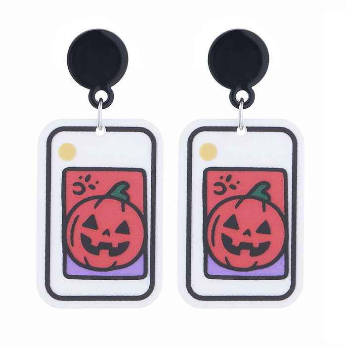 Wholesale  Series Earrings Acrylic Double-Sided Printing Funny Skull Pumpkin Cartoon Earrings