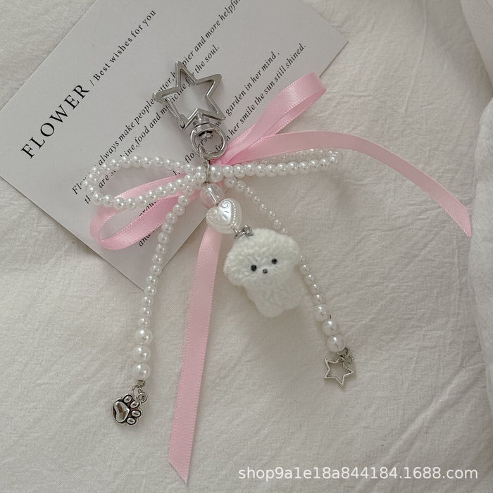 Wholesale Cute Pearl Bow Pendant Bag Mobile Phone Keychain Exquisite Small Gift