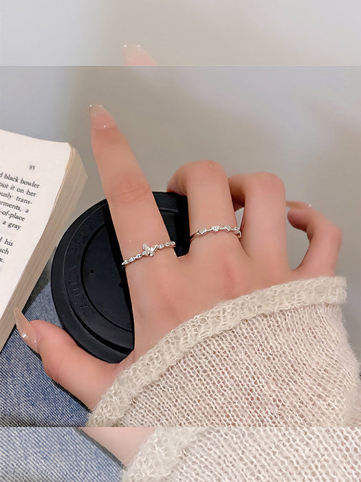 Wholesale Zircon Love Butterfly Set Ring, Female Niche Design, Finger Ring, Cold Style, Fashionable, Personalized Ring