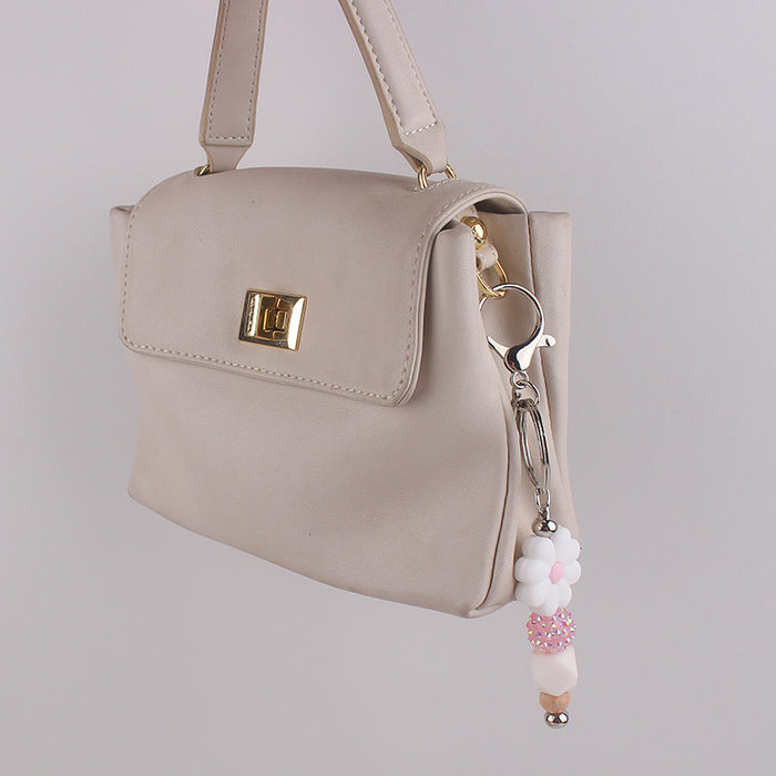 Wholesale Begonia  Flower Beaded Tassel Keychain Pendant Silicone Beads Handmade Bag Decoration Hanging