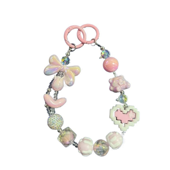 Wholesale Painted handmade bead bow keychain pendant with washer, crystal rhinestone keychain