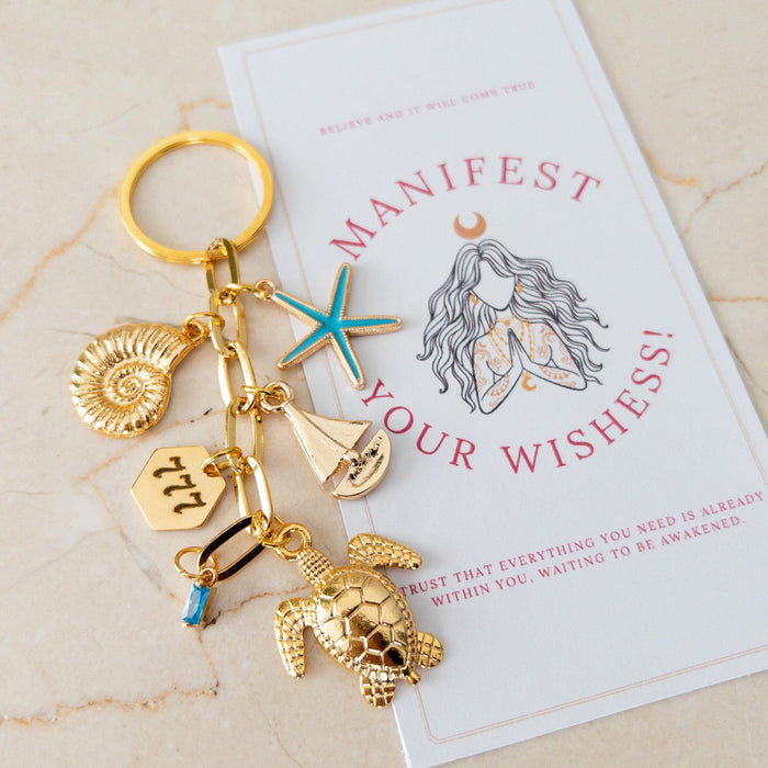 Wholesale Stainless Steel Furnace Vacuum Electroplating Jewelry Gold Pendant Beach Style Zircon Keychain Pendant