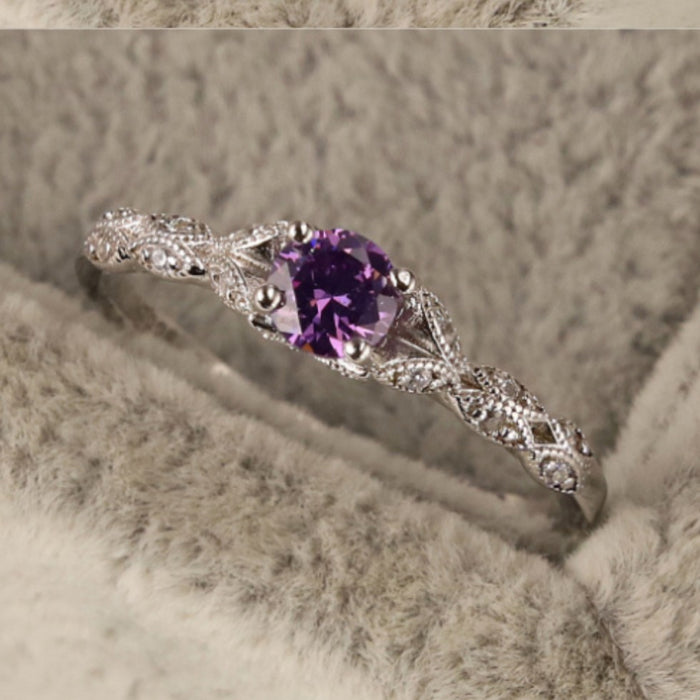 Wholesale Light luxury amethyst zircon ring, simple and fashionable gemstone ring