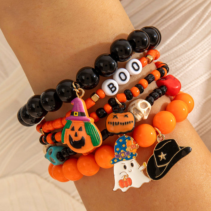 Wholesale Halloween Boutique  Skull Bat Acrylic Bead Bracelet Evil Eye Party Jewelry Accessory MOQ≥2