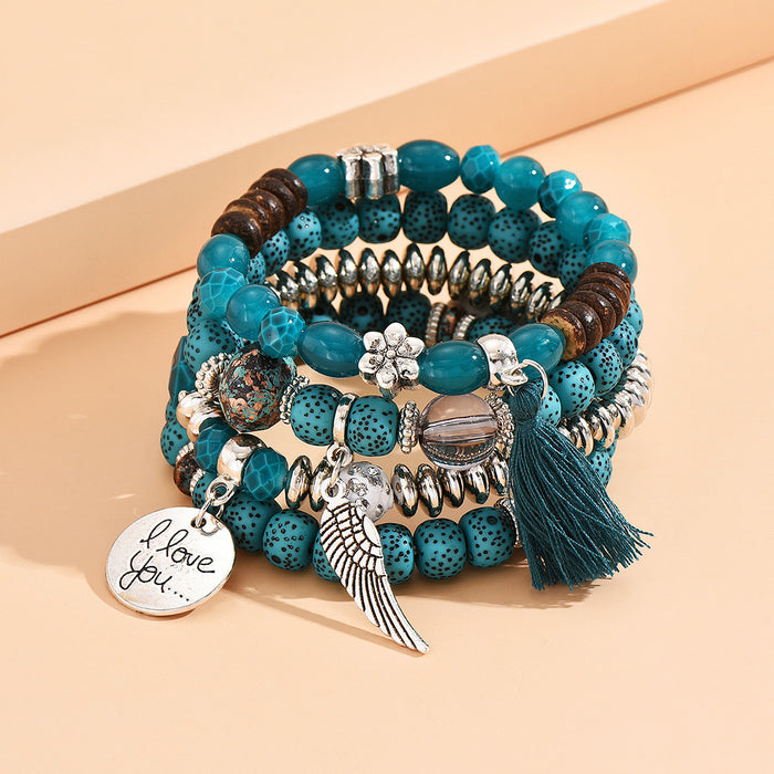 Wholesale Layered Turquoise Leaf Bracelet Set 4-Piece Fashion Jewelry Accessory MOQ≥2