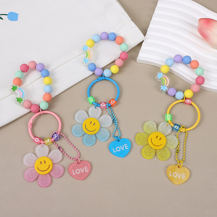Wholesale Pendant Gradient Smile Keychain Pendant Finished Pendant Flower Bag Accessories