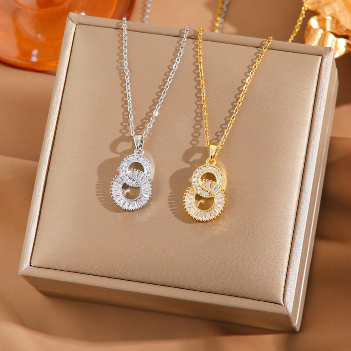 Wholesale Light luxury double ring necklace, personalized, fashionable, versatile, inlaid with zircon pendant and accessories