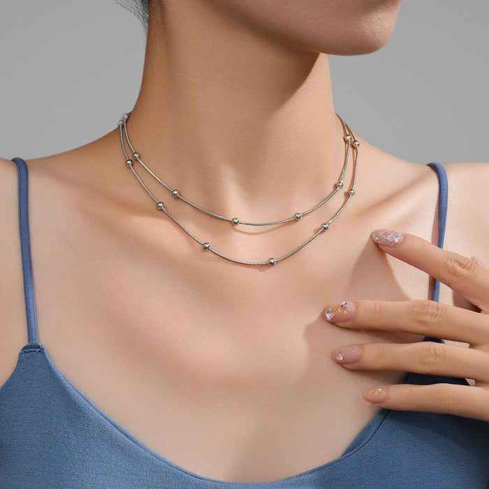 Wholesale 2pcs Stacked necklaces,  plain chain,  snake bone,  titanium steel chain
