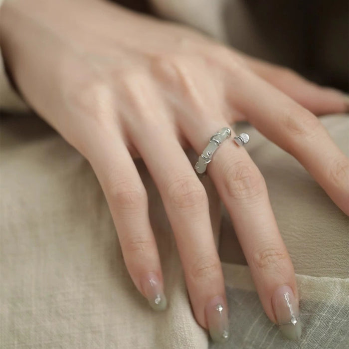 Wholesale S925 Sterling Silver Diamond Bamboo Ring Women's Exquisite Antique Ring