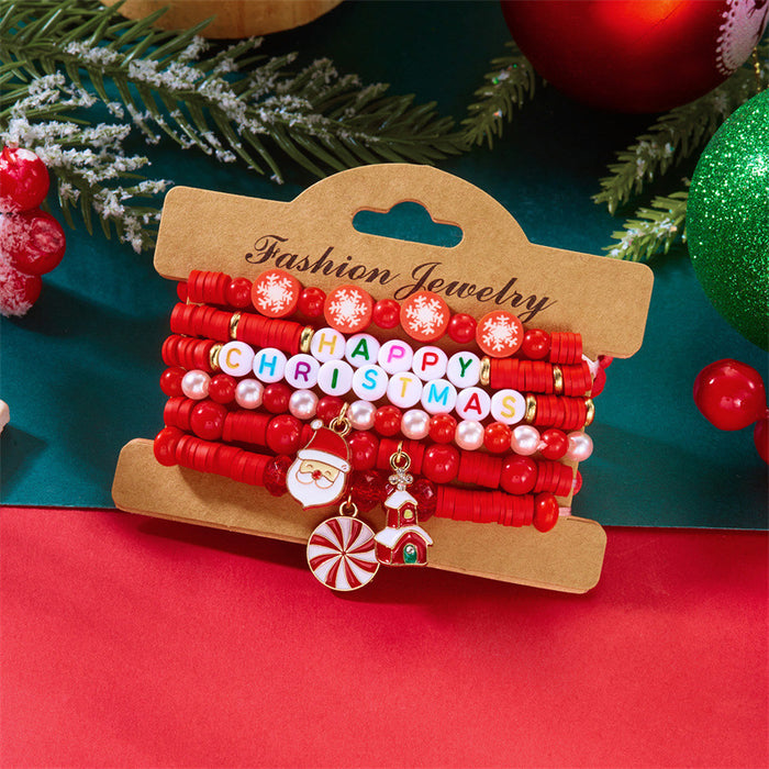 Wholesale Christmas polymer clay bracelet fashionable and versatile elk Christmas tree snowflake pearl glass crystal bracelet