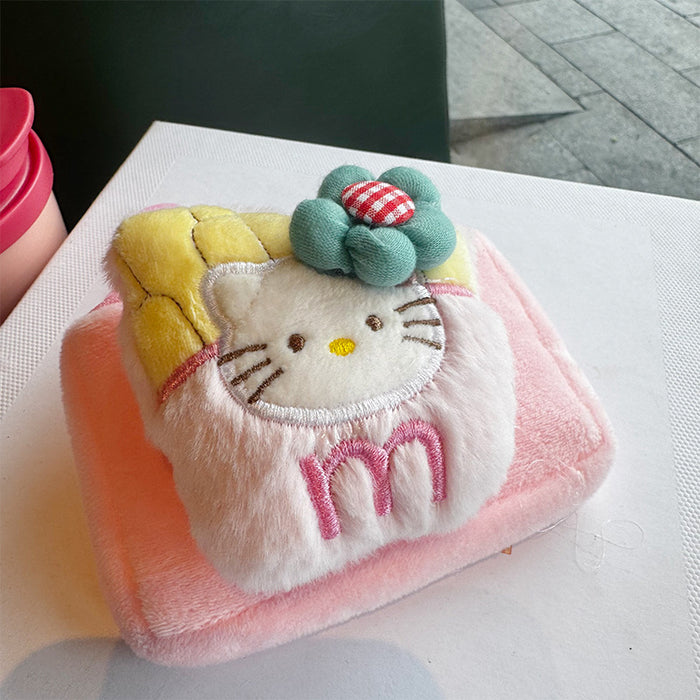 Wholesale Plush cat square pink coin purse earphones bag pendant key lipstick bag coin bag