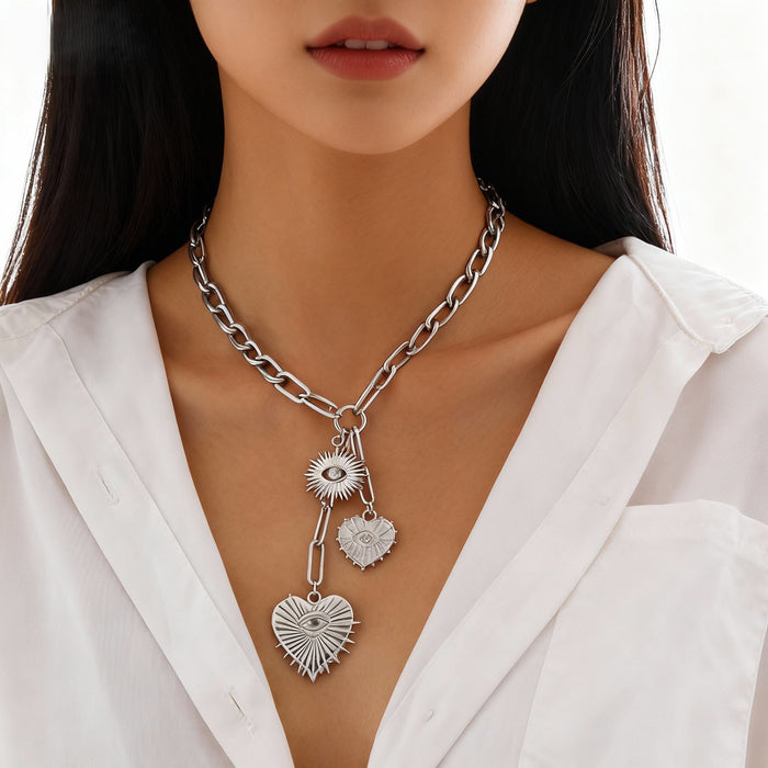 Wholesale Sweater chain heart-shaped Cuban tassel necklace