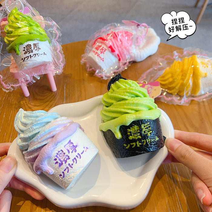 Wholesale Ice Cream Squishy Stress Relief Toy Keychain Food Grade Silicone Bag Charm Trendy Decorative Accessory