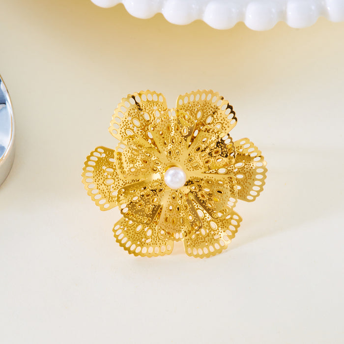 Wholesale Flower Retro Antique Stainless Steel Hollow Ring Personality New Ring