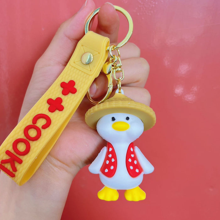 Wholesale Cute Cartoon Straw Hat Duck Keychains for Couples