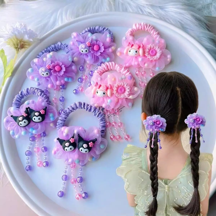 Wholesale Kids'  Flower High Elastic Tassel  Hair Scrunchies
