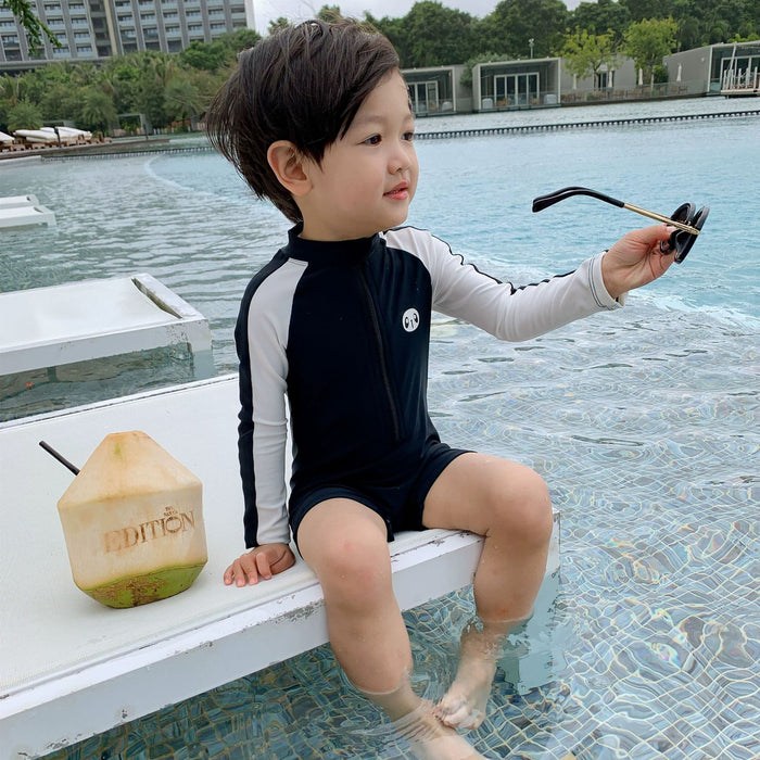 Wholesale Children's long sleeved sun protection quick drying one-piece hot spring swimsuit swimming