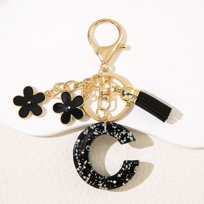 Wholesale Flower 26 English Letter Pendant Keychain Letter Keychain Women's Bag Accessories