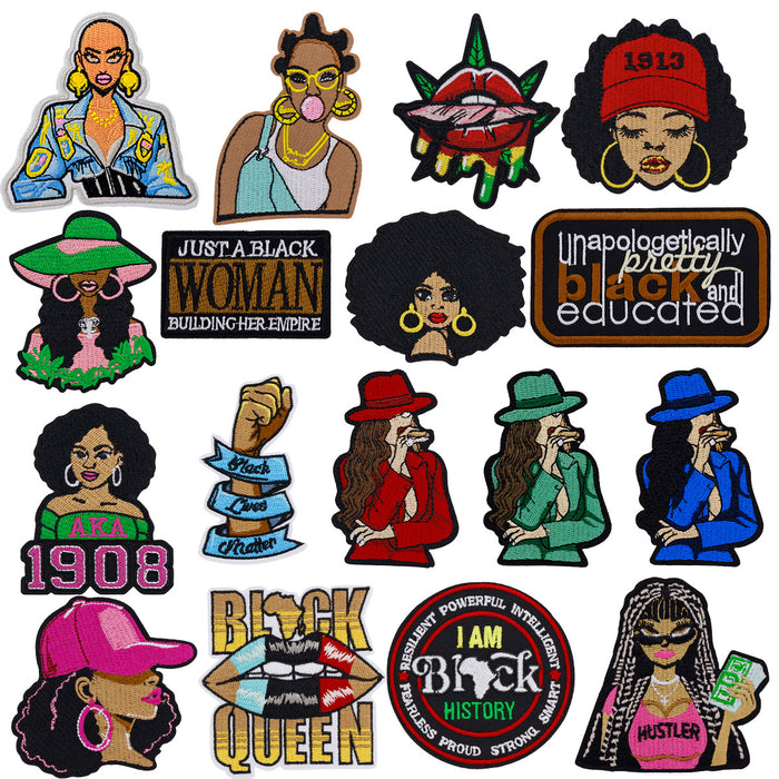 Wholesale Black Girl Embroidered Cloth DIY Patches