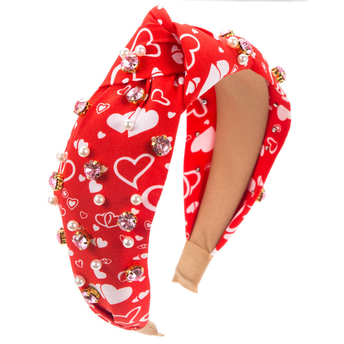 Wholesale Valentine' s Day Heart Pattern Rhinestone Beaded Headband