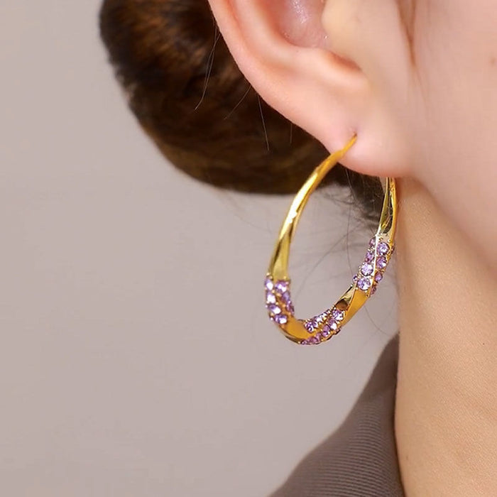 Wholesale Diamond studded twisted circle earrings for women with exaggerated design, unique personality, and retro style earrings