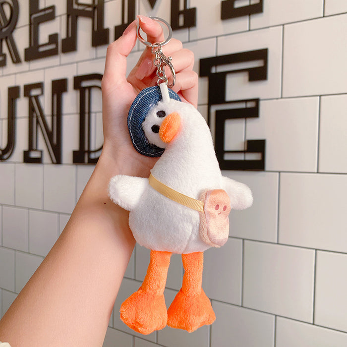 Wholesale Cute plush crooked backpack duck key chain ornaments Doll cartoon keychain pendant schoolbag