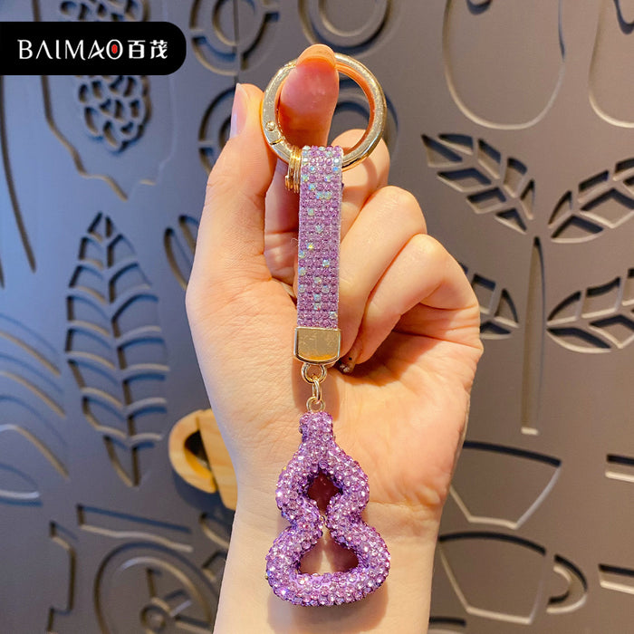 Wholesale Resin Rhinestone Gourd Keychain Charm Creative Hollow Design Car Key Accessory